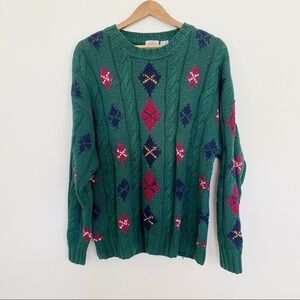 Cape Isle Knitters Knitted by Hand Green Patterned Women's Sweater